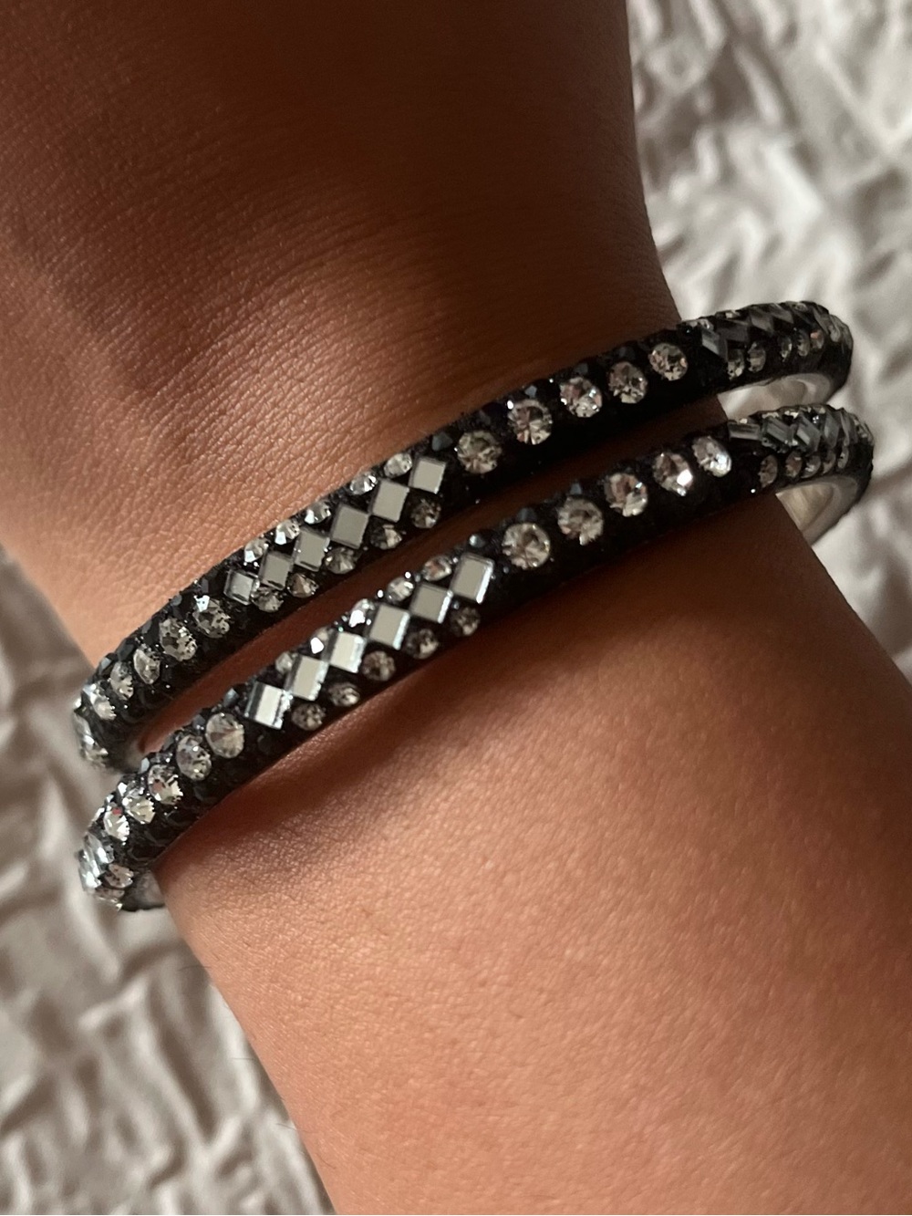 Black Crystal Wrap Bracelet with Clear Rhinestones - Unbranded